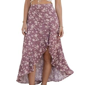 Wild-Skye Pink Floral High-Low Skirt Tropical Boho Vacation Beach Summer Pool